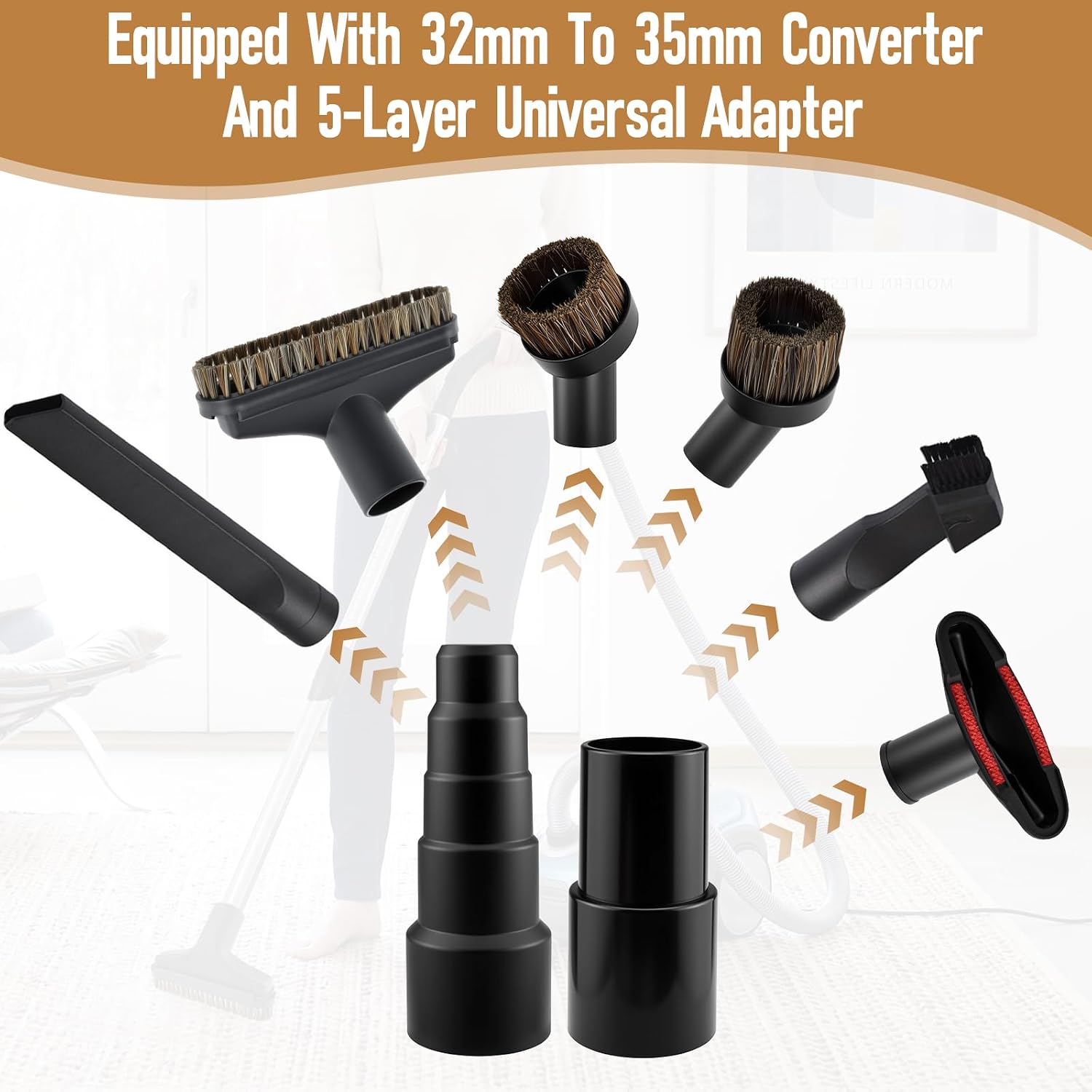 8Pcs Horse Hair Vacuum Brush Set, Universal Vacuum Attachments image 3