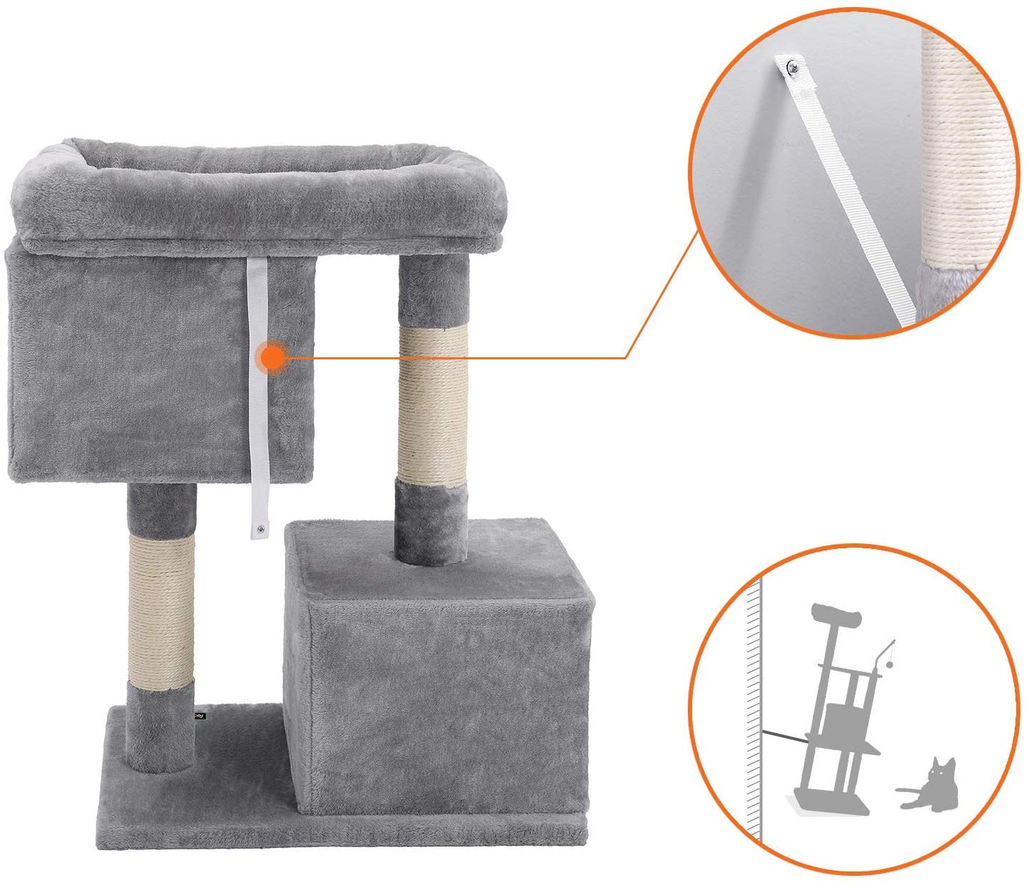 Feandrea Árbol para Gatos, Torre de Juegos 84 cm, L, Casa para Gatos de hasta 7 kg, Plataforma Grande, 2 Cuevas, Rascador, Gris Claro PCT61W