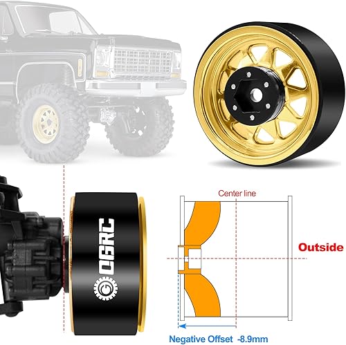 Miniatura 8 de OGRC - 4 ruedas Beadlock de aluminio de 1.9 pulgadas, llantas de desplazamiento negativo para TRX4 TRX6 SCX10 I II III 90046 AXI03007 Redcat GEN7