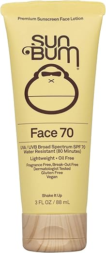 Sun Bum Original SPF 70 Sunscreen Face Lotion | Vegan and Reef Friendly (Octinoxate & Oxybenzone Free) Fragrance-Free Moisturizing Broad Spectrum UVA/UVB Sunscreen With Vitamin E | 3 Oz, 1 count