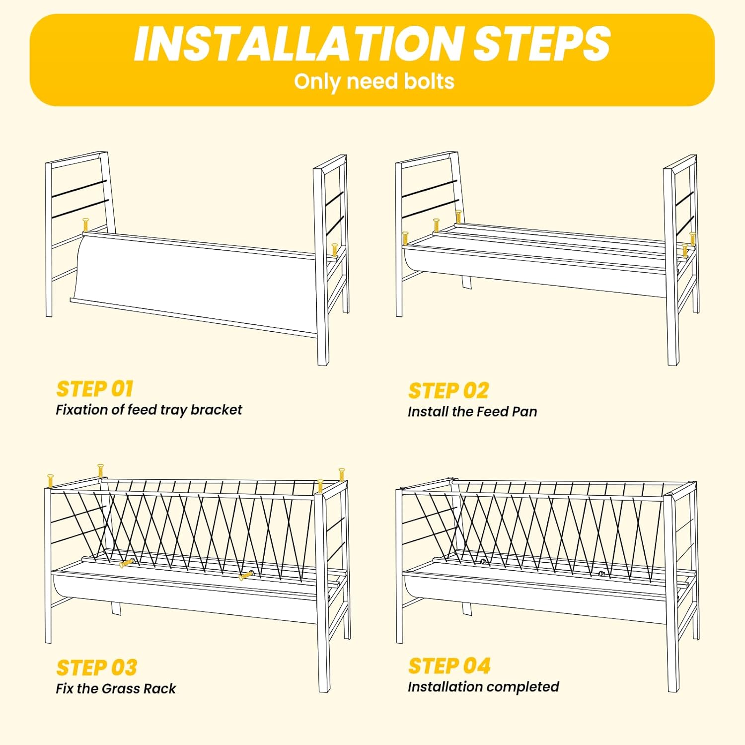Upgraded 2 in 1 Livestock Pasture Feeder, Premium Stainless Steel Goat Hay Feeder, 5FT Long Feed Horse Hay Feeder with Durable Frame, Hay Rack for Horses,Foal,Cows, Goats