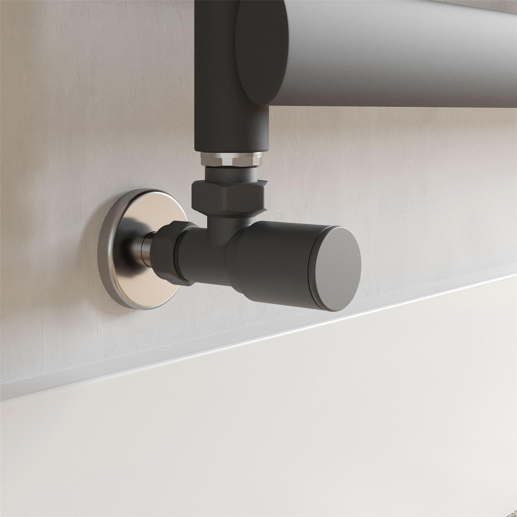 Duratherm Anthracite Duratherm® Manual Angled Towel Radiator Valve Set, 15Mm Central Heating Valves For Radiators, Round Grey