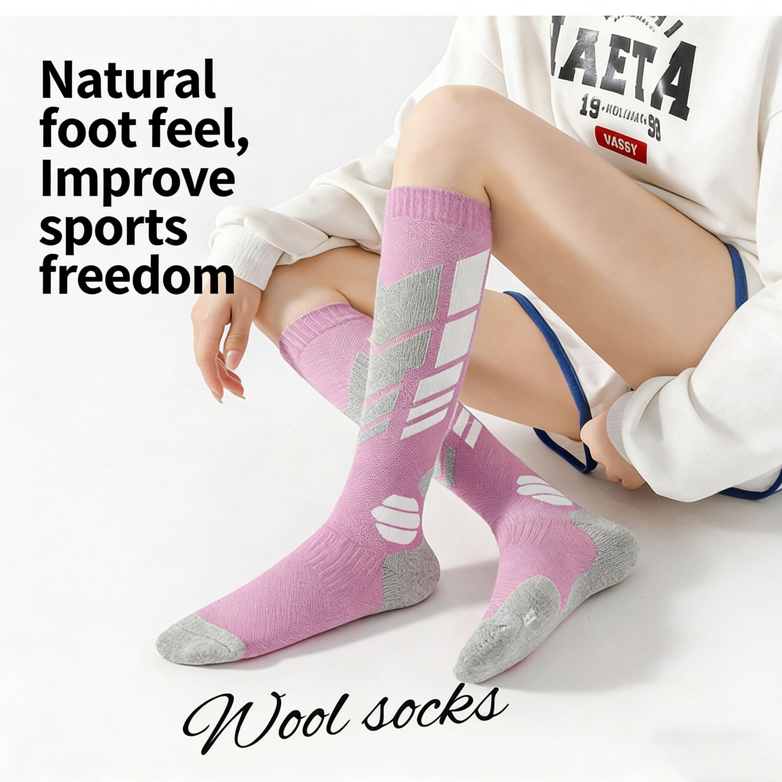 3 Paires Chaussette de Ski Laine Mérinos Femmes Haute Performance Thermiques Chaussettes d'hiver Hautes au Genou Anti-ampoules Évacuation de l'humidité Pour Randonnée Cyclisme Sport d'Hiver