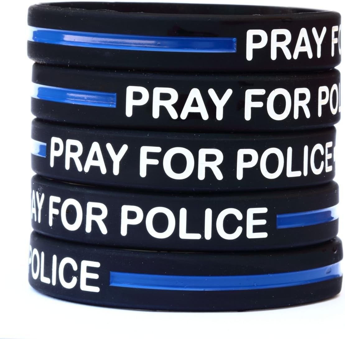 200 PRAY FOR POLICE Thin Blue Line Silicone Wristbands in Support Memory Police Officer