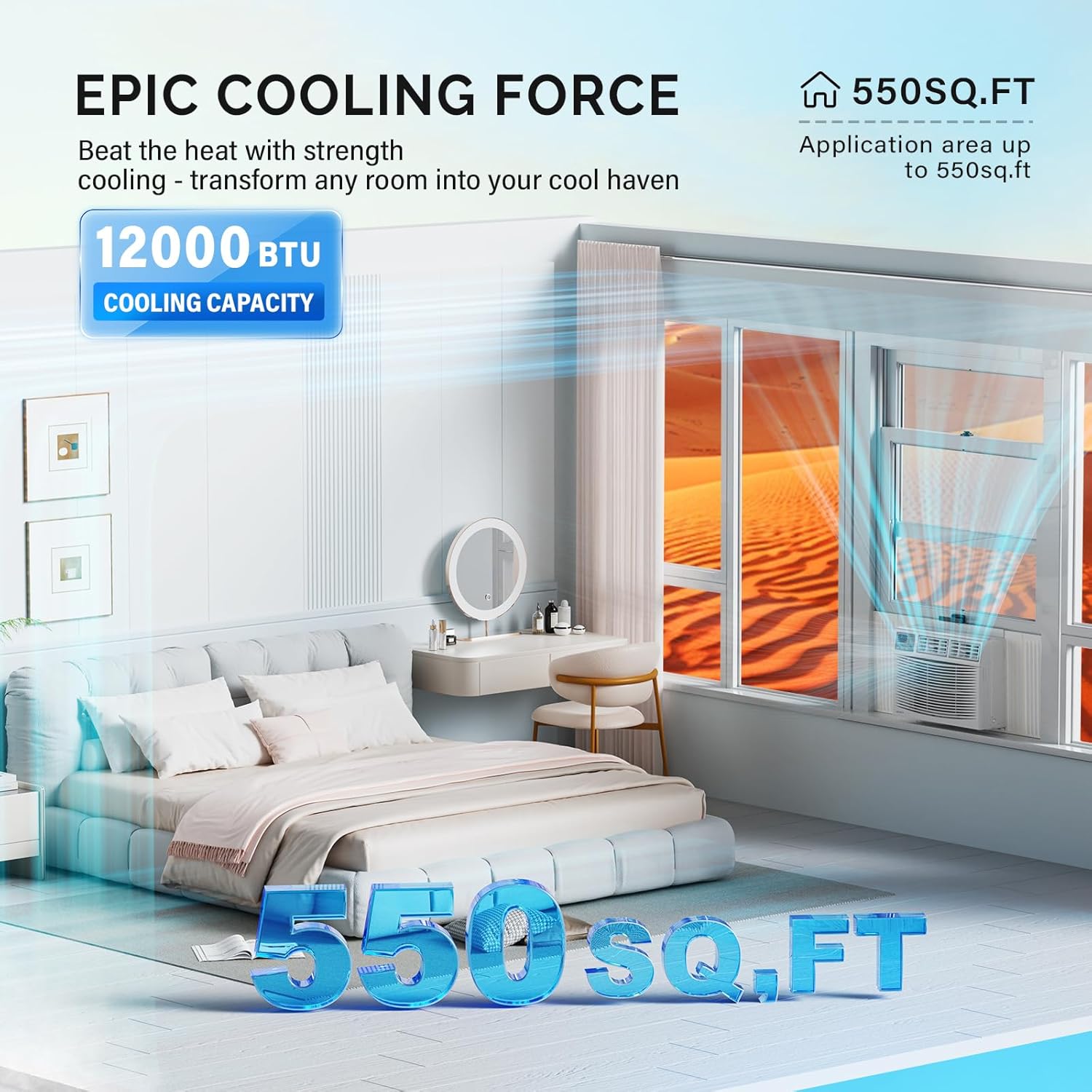 ROVSUN Smart 12000 BTU Window Air Conditioner with WiFi, Energy Saving Window AC Unit with Remote & App Control, Timer Function & Easy Install Kit, for Rooms up to 550 Square Feet, 115V/60Hz, White