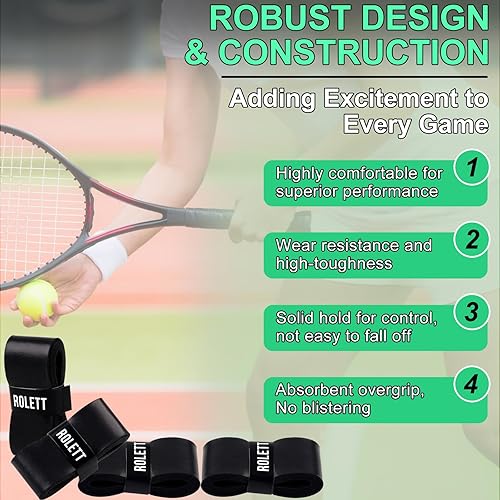 Miniatura 4 de Paquete de 12 cintas de agarre para raqueta de tenis, cinta de agarre antideslizante precortada, absorbente y seca al tacto para