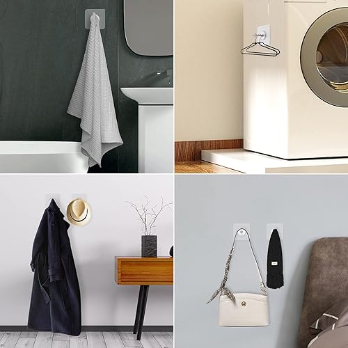 Miniatura 2 de Ganchos de pared adhesivos reutilizables de 13.5 libras (máx.) transparentes, impermeables y resistentes al aceite para baño y cocina, resistentes,