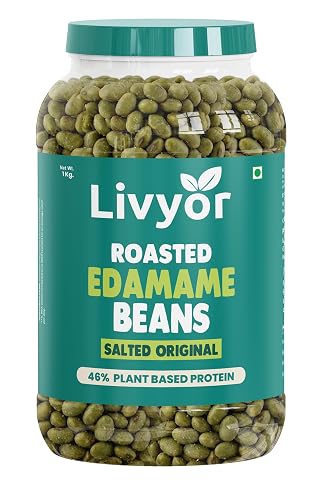 Livyor Crunch Roasted Edamame Beans - 1kg | Salted Original Flavour | Roasted not fried | Plant based healthy snack | High Protein Snack | Gluten Free | Vegan | High In fibre | 500g*2