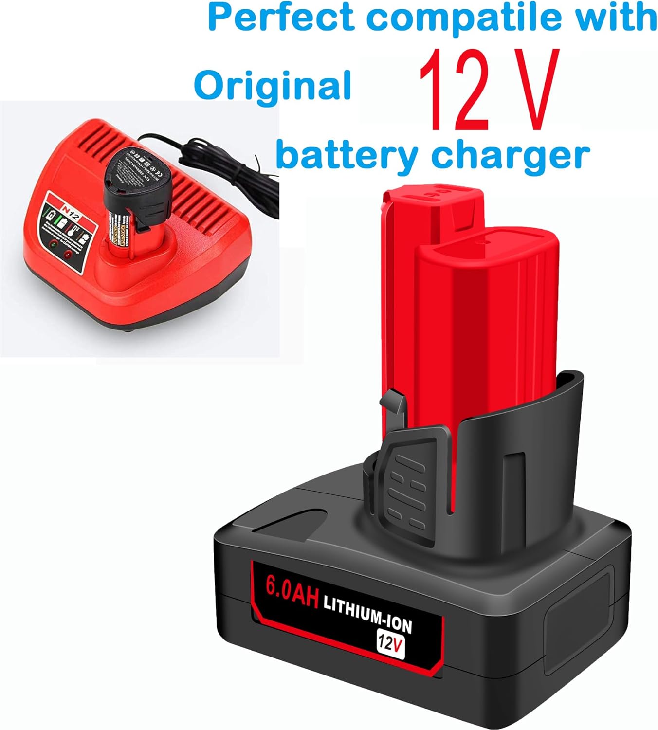 2 Pack Replacement for Milwaukee M12 6.0Ah Lithium Battery Packs Compatible with Milwaukee 12V Tools