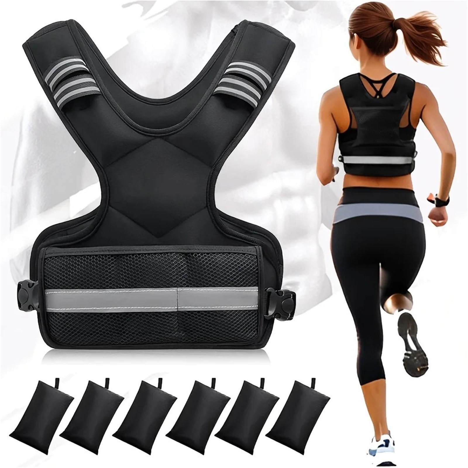 Chaleco con pesas ajustable de 4 a 10 libras, 6 y tiras reflectantes for entrenamiento fuerza para gimnasio