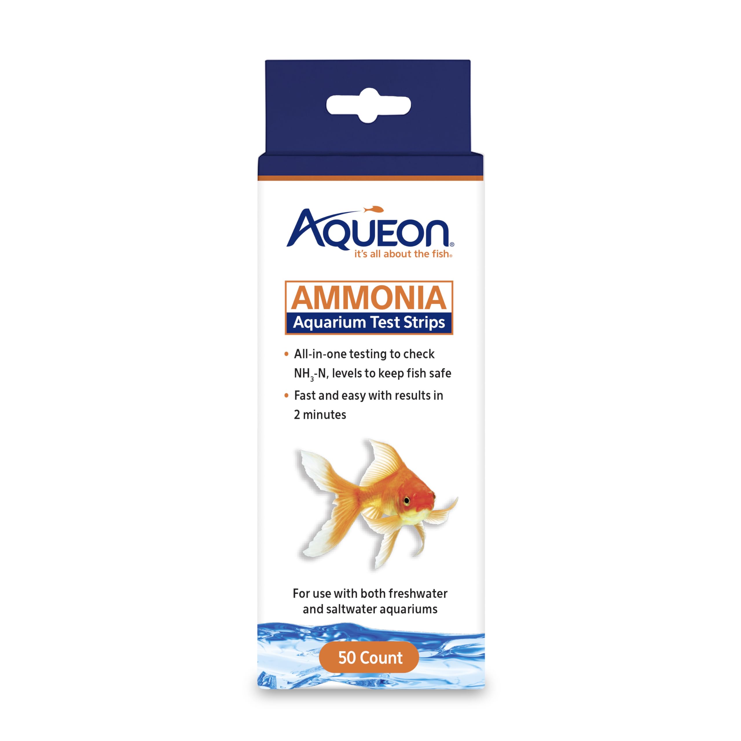 Aqueon Ammonia Aquarium Test Strips, Freshwater and Saltwater Aquariums, 50 Count