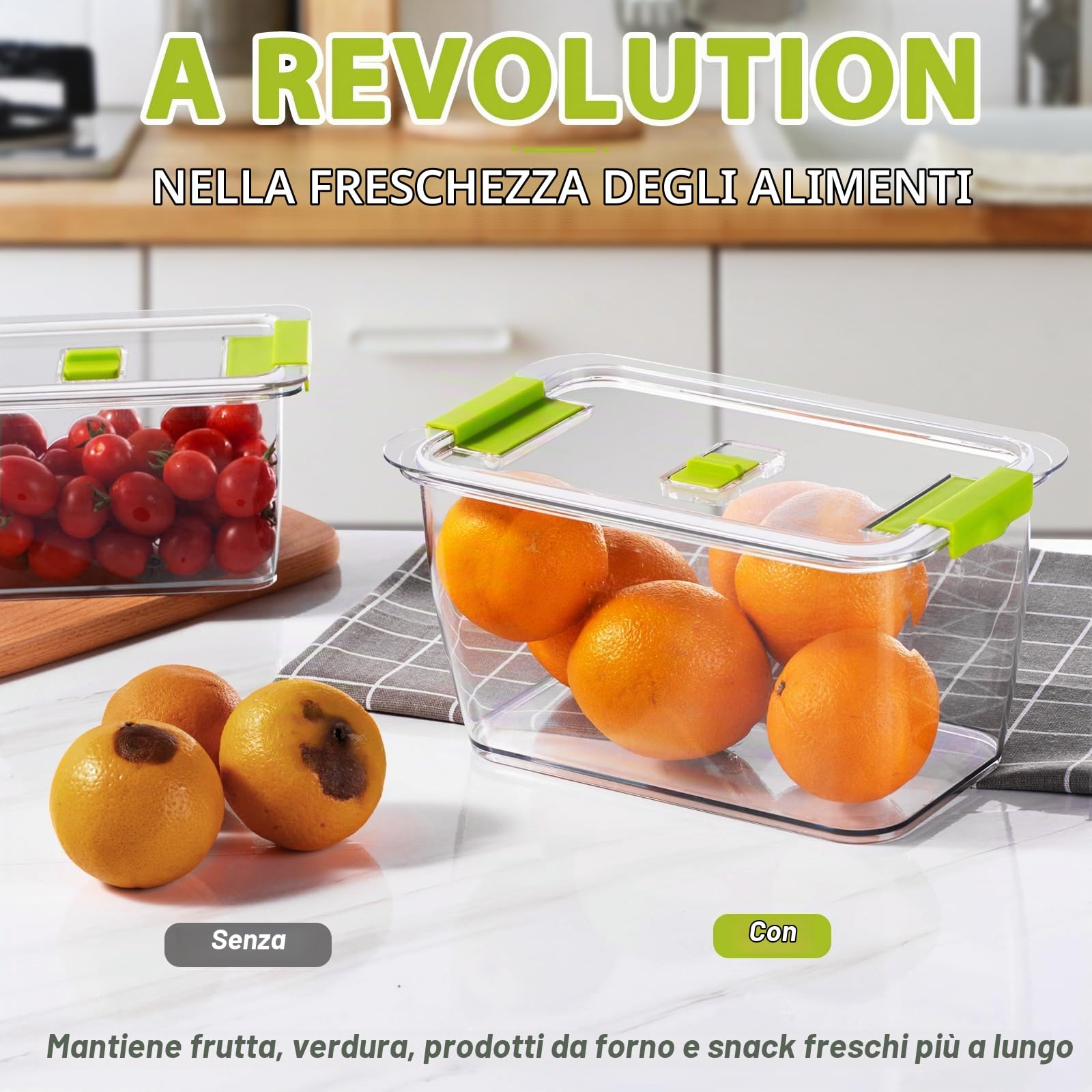 Luxear Set di 3 scatole di conservazione per alimenti, confezione da 4,5 l+1,7 l+0,5 l, senza BPA, per conservare il frigorifero con scolapiatti, contenitore di conservazione insalata per verdure,