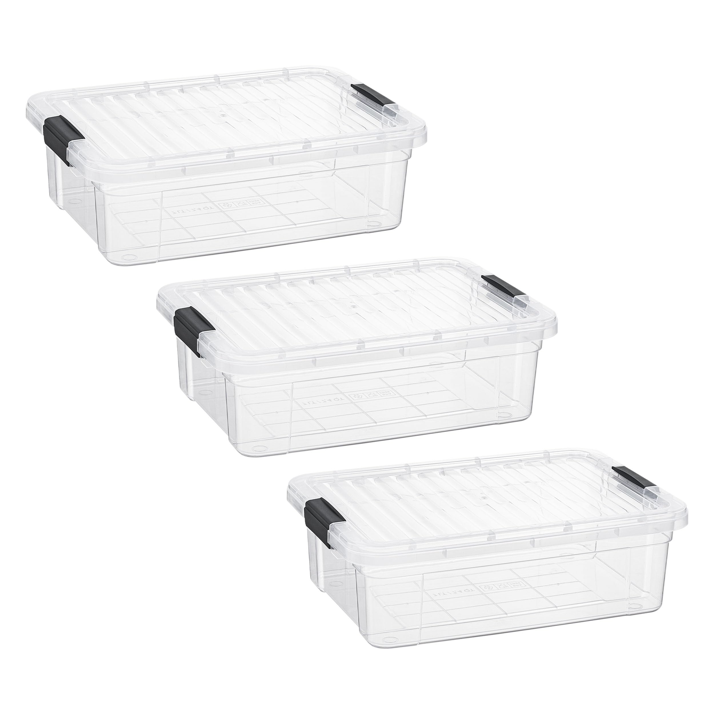 Superio 7.4 Quart Clear Plastic Storage Bin with Lid, Stackable Organizer Box, BPA-Free Storage Container for Home, Garage, School &amp; Office, 3 Pack