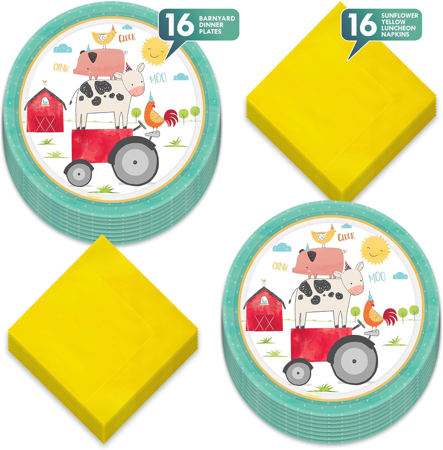 Barnyard Birthday Farm Animals Paper Dinner Plates and Lunch Napkins (Serves 16) - Image 2
