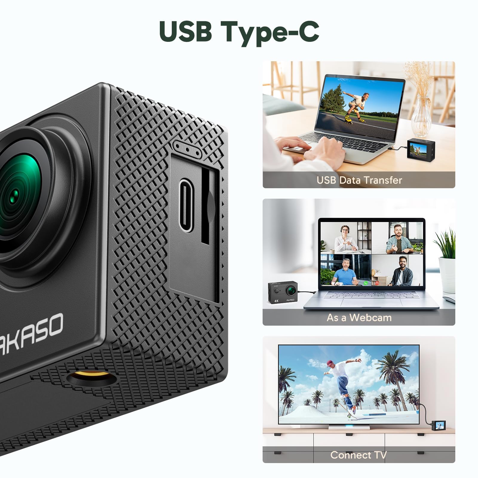 AKASO EK7000 4K30FPS 20MP WiFi Action Camera with EIS Ultra HD 131FT Waterproof Underwater Camera Remote Control 4X Zoom Support External Microphone: Black