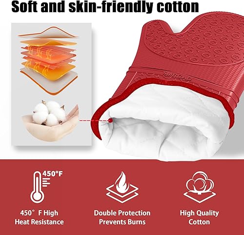 Vista 71 de Guantes de horno con almohadillas calientes resistentes al calor y cinco espátulas de silicona diseñadas para cocinar en la cocina, guantes