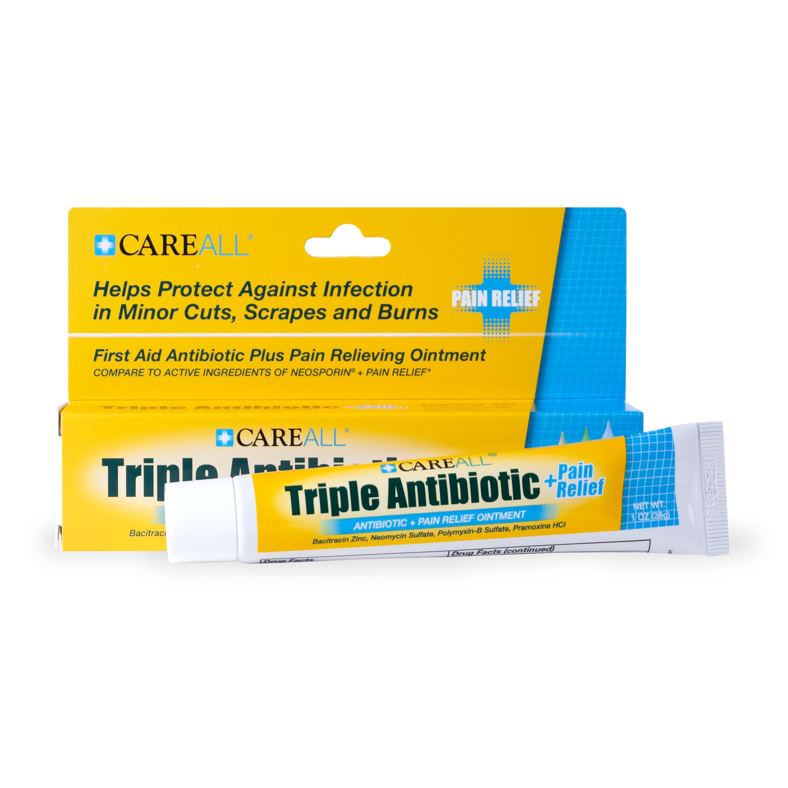 CareAll Triple Antibiotic Ointment Pain Relief 1 0 oz Dual Action First Aid for Minor Scrapes Cuts and