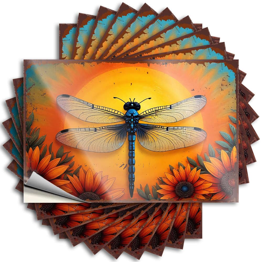 A Vibrant Dragonfly Perches Amidst Sunflowers Against A Radiant Sunset Backdrop. Neutral Hot Cocoa Bar Decor - Lettering Sticker Cover Removable Vinyl Decal(6X9CM)