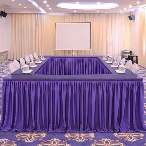Miniatura 6 de Partisky Falda de mesa de poliéster morado para mesas rectangulares de 17 pies, mantel plisado resistente a las arrugas para banquetes, bodas,