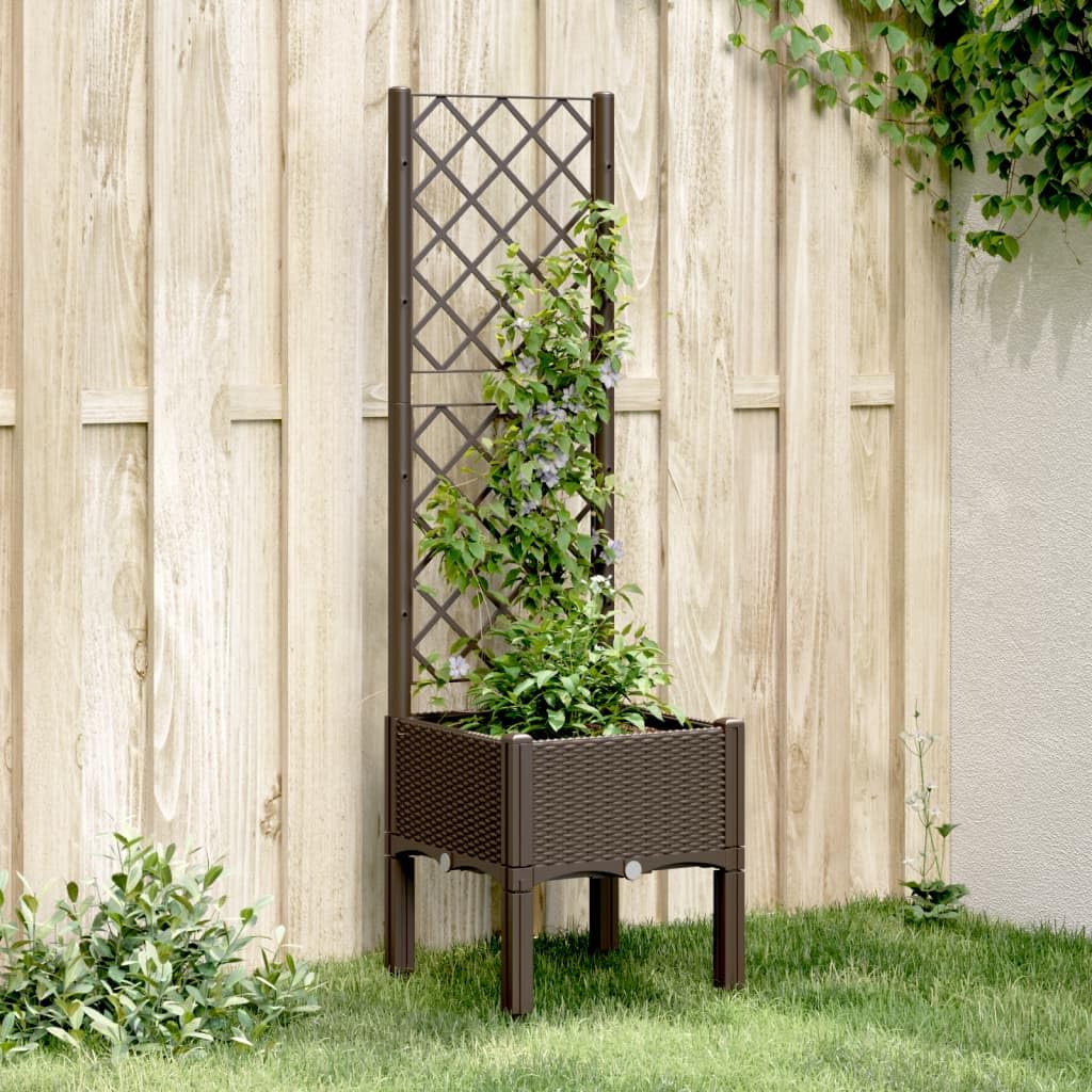 Jardinera con Enrejado PP marrón 40x40x142 cm Jardinera con celosia Jardinera con Enrejado jardineras