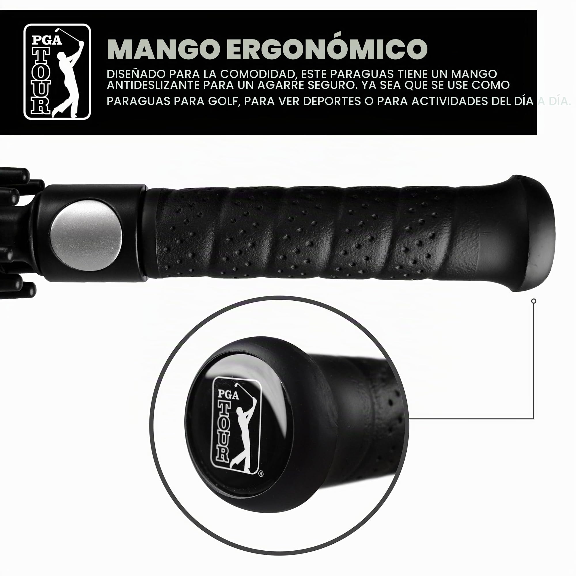 PGA TOUR 62-Inch Golf Umbrella - Windproof Double Canopy, Mens Umbrellas with Auto Open, Fibreglass Shaft, Non-Slip Handle, Velcro Straps, Rainproof Cover - Golf Umbrella Windproof