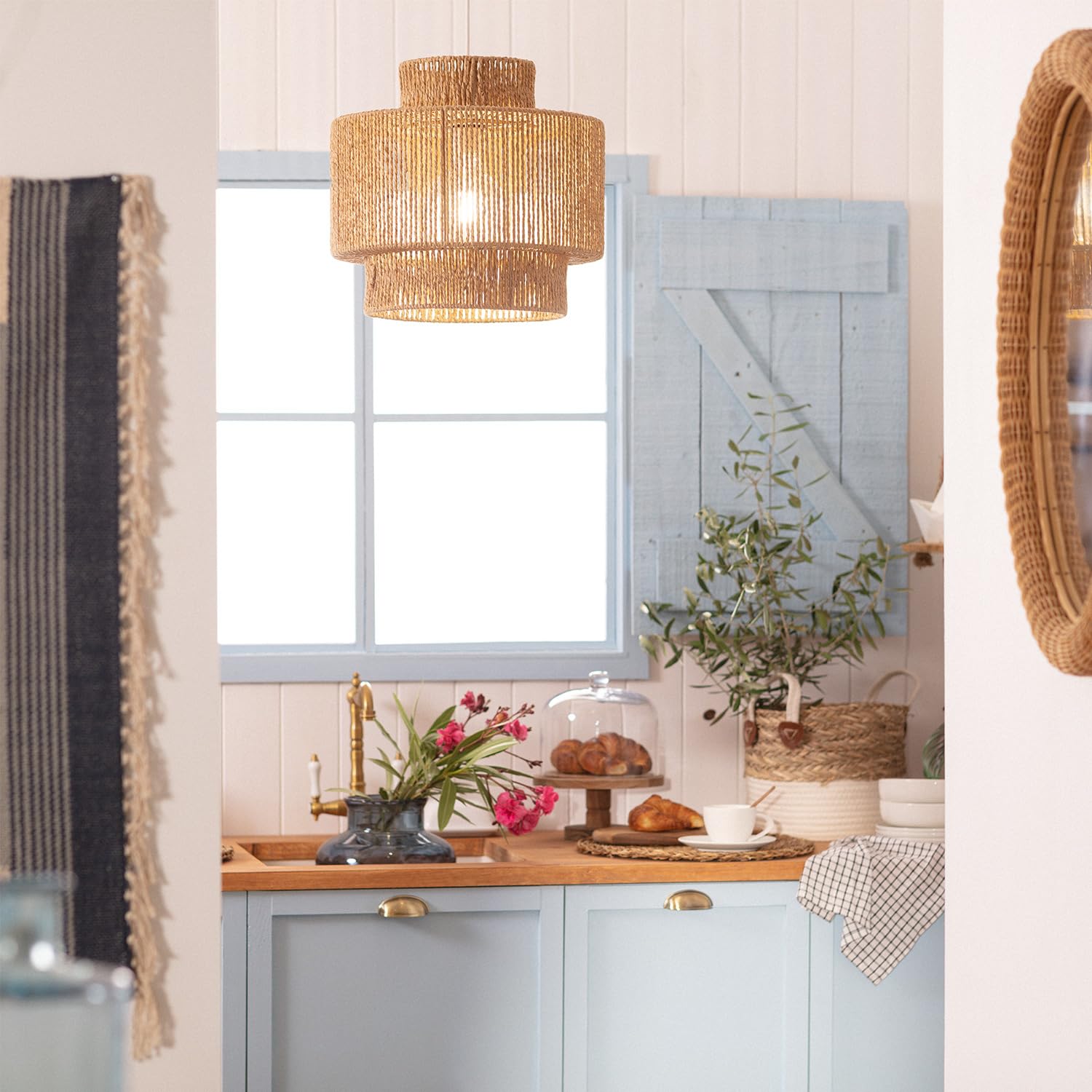LEDKIA Pendelleuchte Geflochtenes Papier Neka Natürlich | Natürliches und elegantes Design | Leuchtmittel E27 kompatibel | Kabel verstellbar | ideal für den Innenbereich