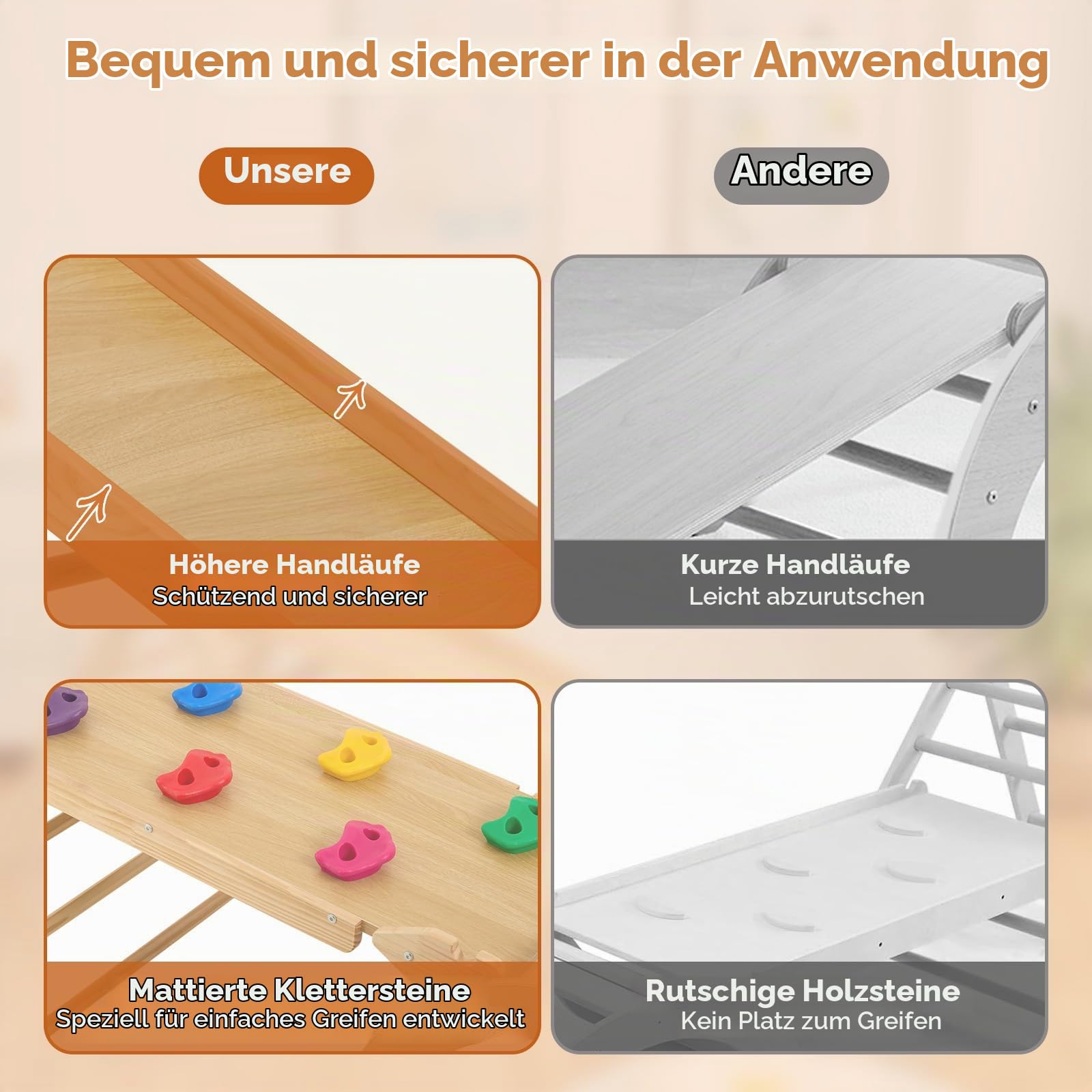 FUNLIO 【2025】 Verstellbares klettergerüst Indoor, Montessori kletterdreieck mit rutsche für Kleinkinder von 2-5 Jahren, Faltbares 5-in-1 Indoor Klettergerüst mit Bogen/Rutsche/Kletterfelsen/Dreieck