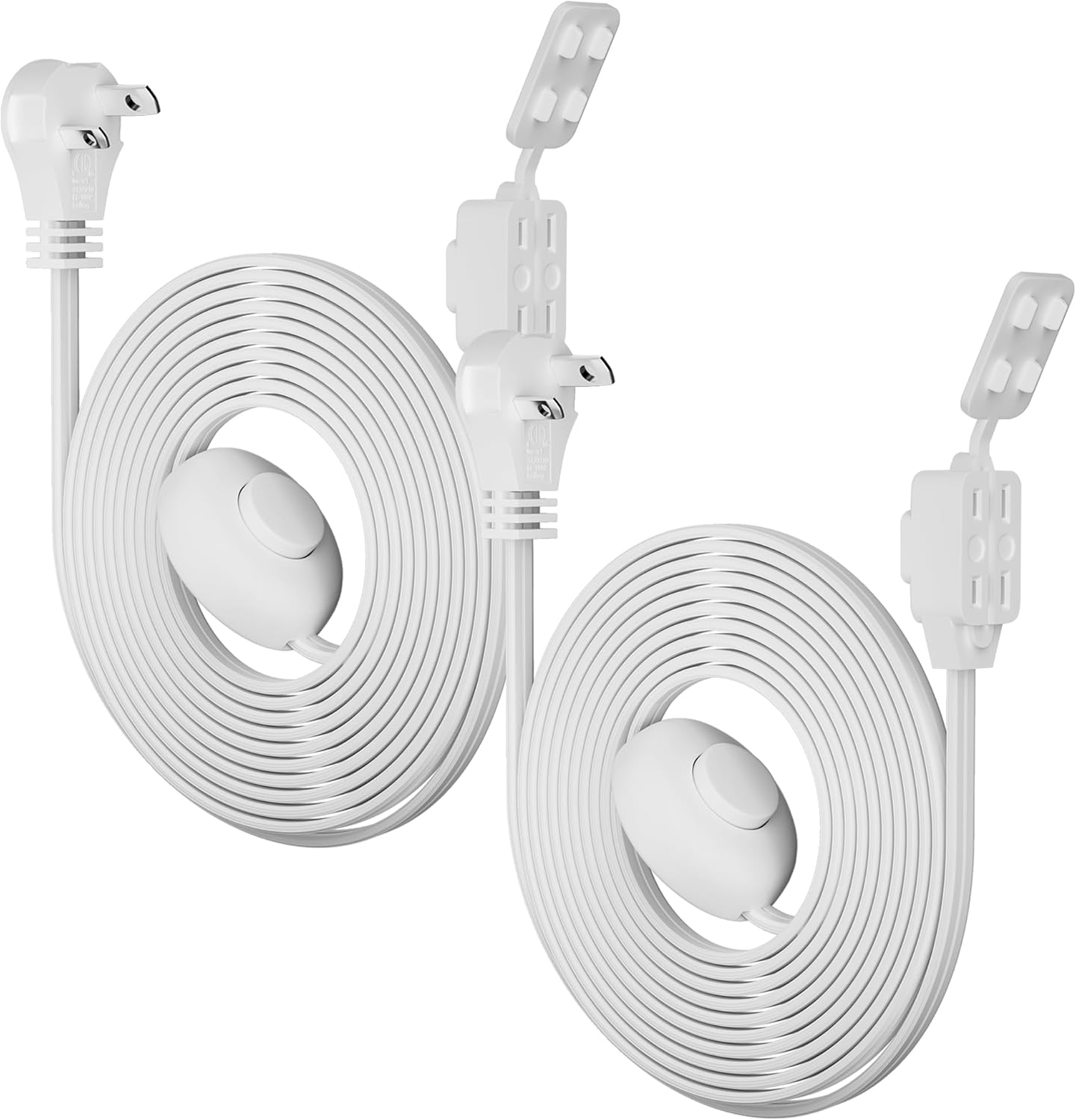 2 Prong 3 Outlets Flat Plug Extension Cord 10 FT/2 Pack with Foot Switch & Safety Cover for Floor Lamp Christmas Light Appliance 16AWG 125V 13A Pedal On/Off Inline Push Switch Step On Power Cord-White