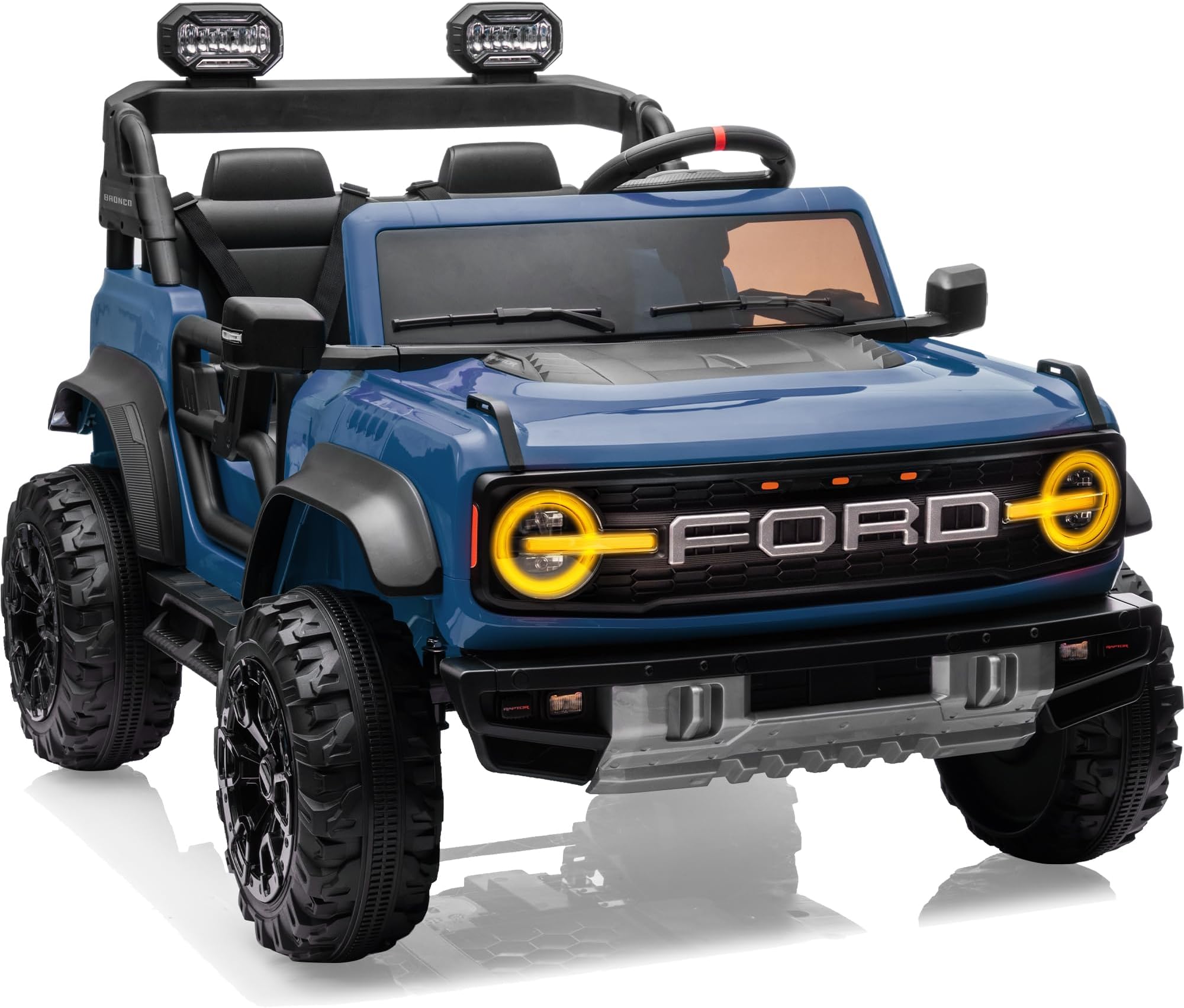 First Ride On 24V Ride on Toys for Big Kids, Licensed Ford Bronco Raptor 2 Seater Ride on Cars with Remote Control, Ride on Truck w/ 4-Wheeler Suspension, 3 Speeds, Bluetooth (Blue)