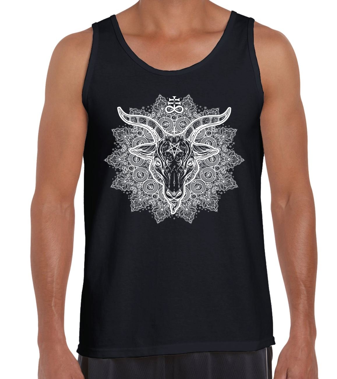 Tribal T-Shirts Men's Black Goat Of Des Baphomet Mandala Vest Top (Xxl, )