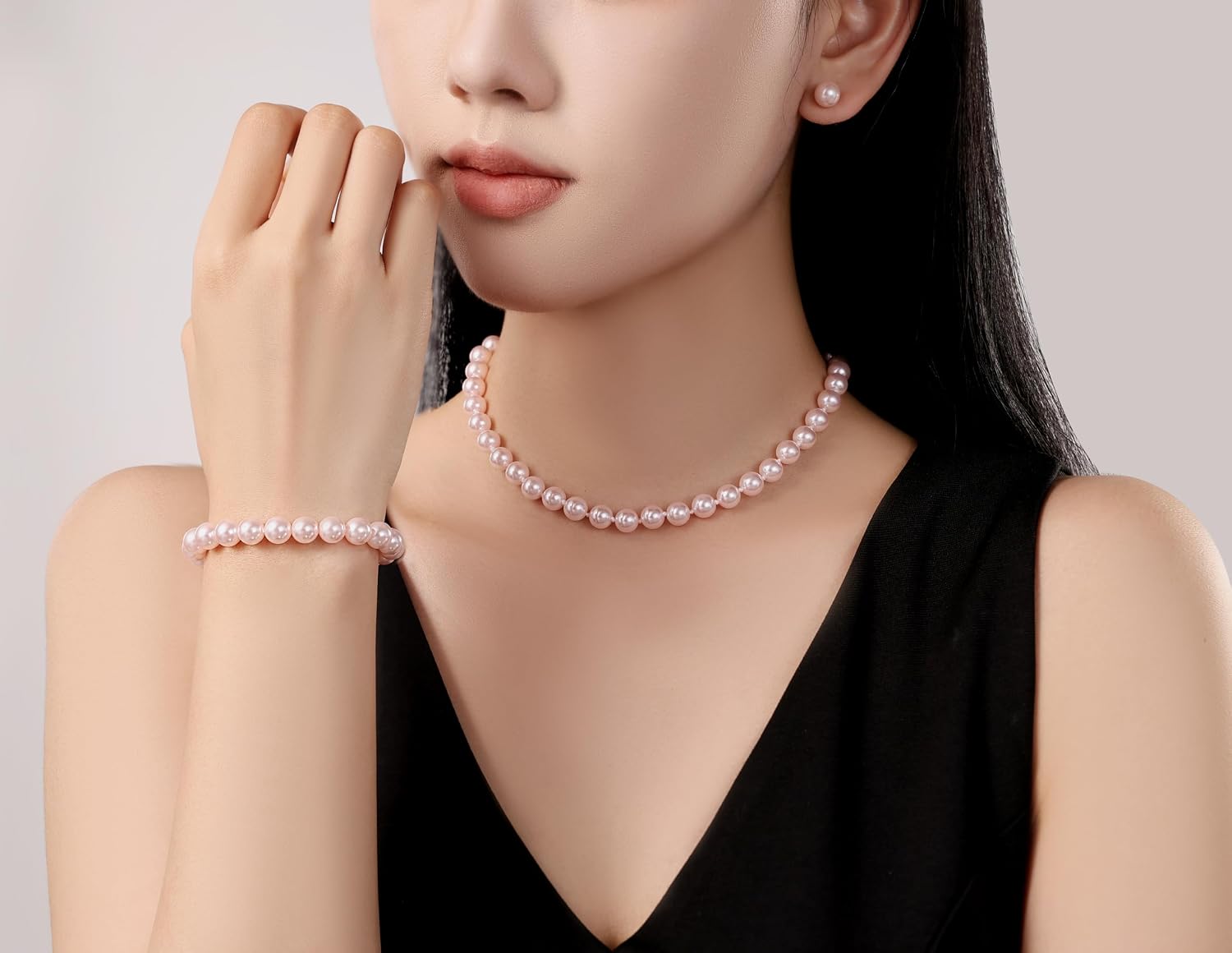 8mm Multiple Colors Faux Hand Knotted Glass Imitation Pearls Beads Necklace Earring Bracelet Jewelry Set for Women