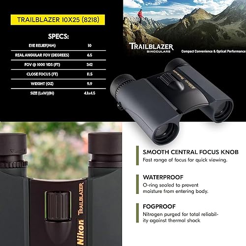 Vista 7 de Nikon Trailblazer 10x25mm Binoculars - Compact, Waterproof & Fogproof, Bright Multilayer-Coated Optics, Roof Prism - All-Terrain Outdoor Wildlife
