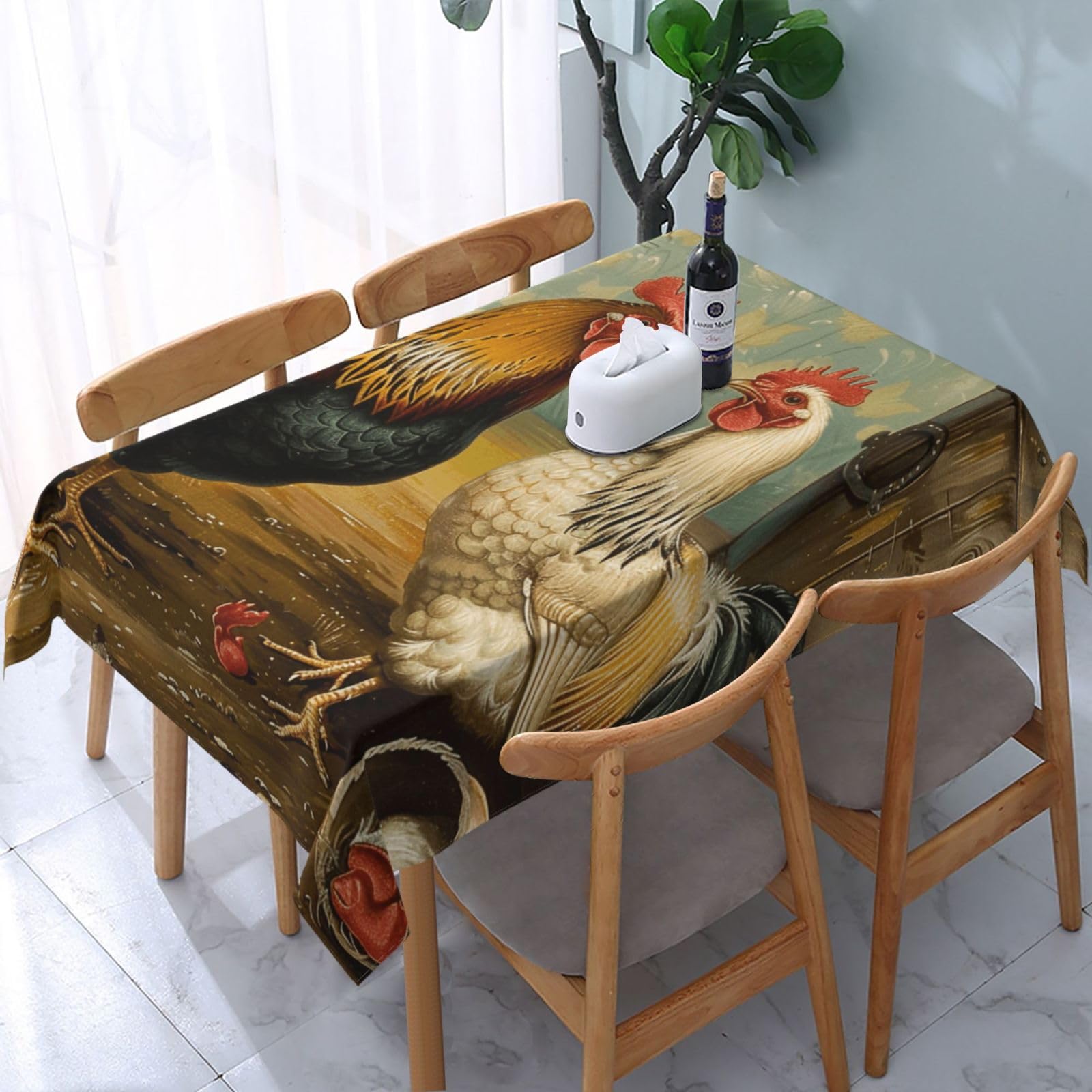 WPKJU Chicken and Rooster Print Printed Tablecloth Water Resistant Table Cover Washable Rectangle Table Cloth for Tables 54x72 in