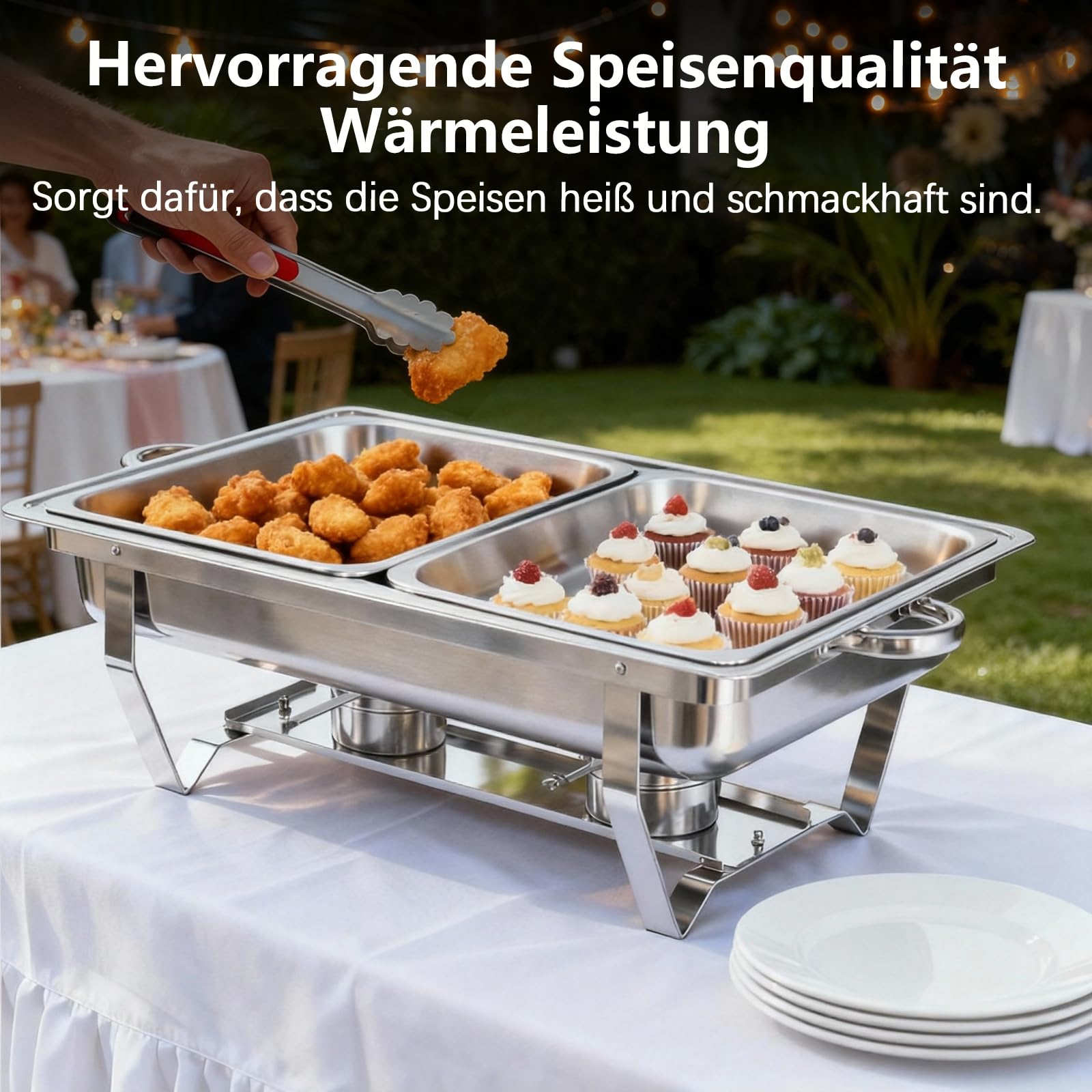 Chafing Dish Buffetwärmer, 9L Edelstahl Speisenwärmer mit 4X 1/2 GN-Behälter, Warmhaltebehälter für Catering, Buffet und Party