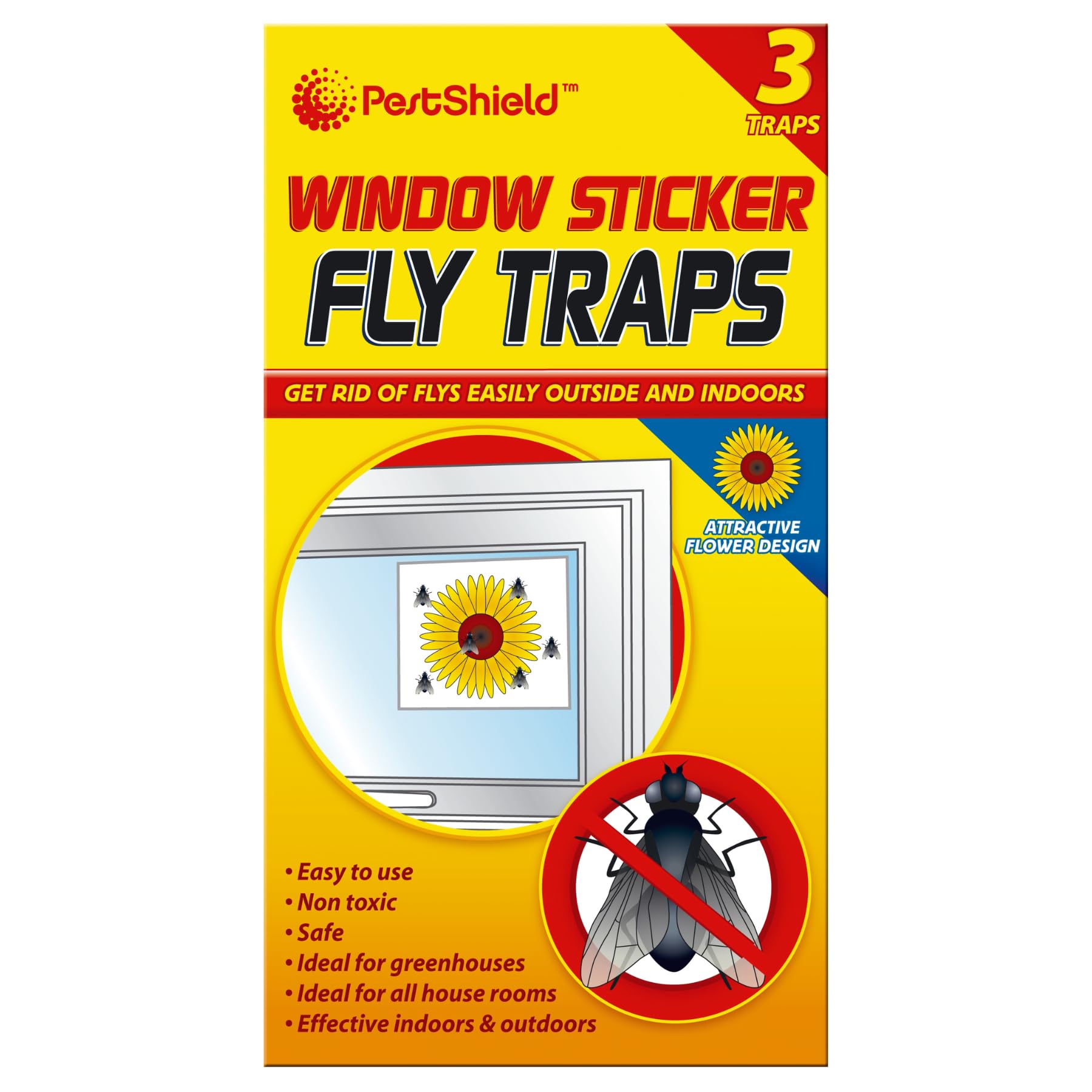 Pestshield Pack Of 3 Non Toxic Easy to Use Flower Shape Window Fly Stickers