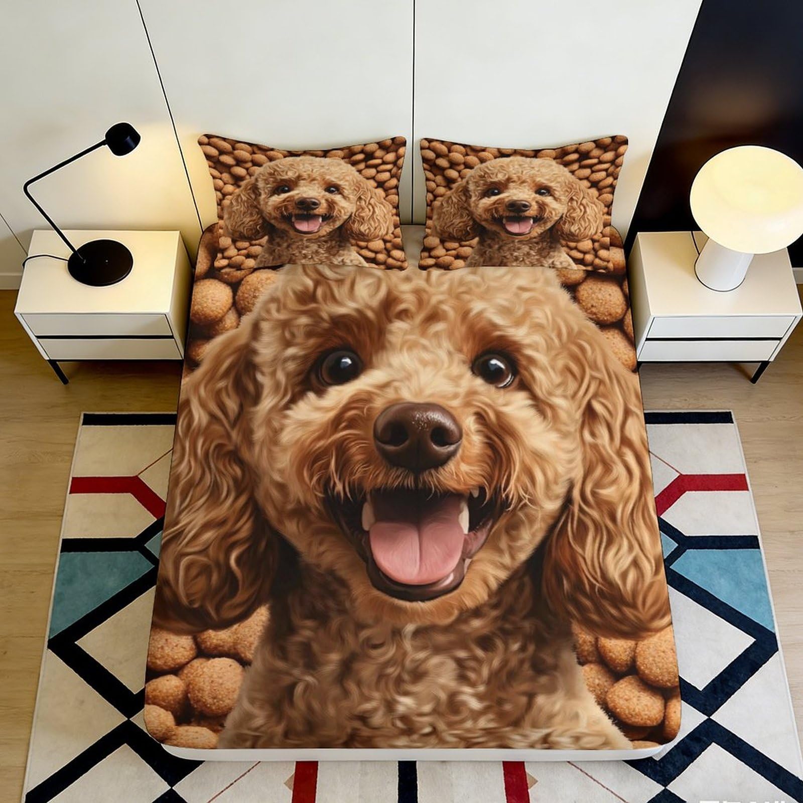 Pnayamiorkfel Style-6 3D Printed Brown Poodle Fitted Sheet Microfiber Soft Anti-Slip Dog Pattern Bed Cover For Bedroom Dorm Decor 90X200x25cm