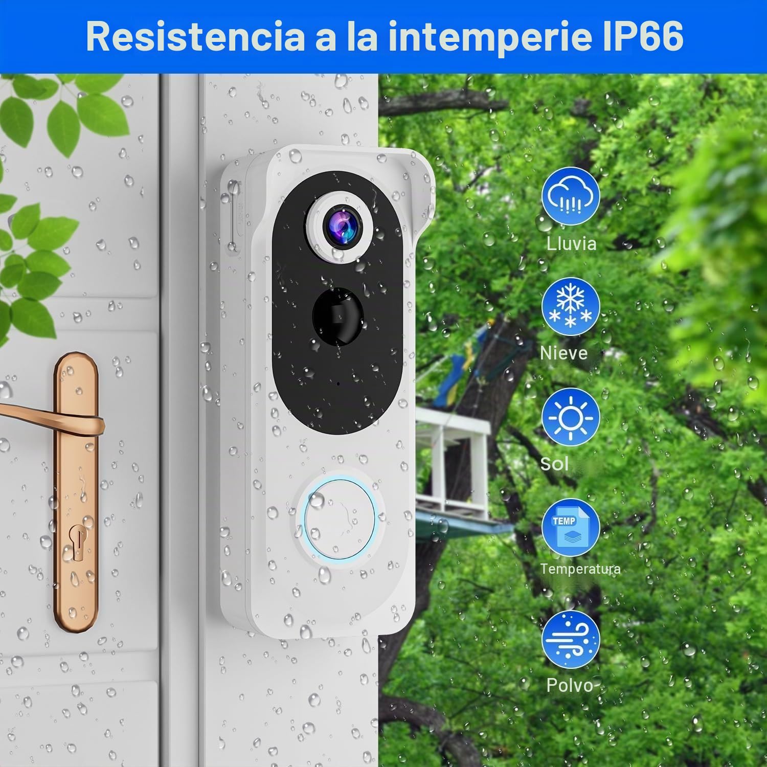 Timbre inalámbrico de video con timbre, cámara de seguridad 2K HD sin suscripción, detección de movimiento PIR, visión nocturna, audio bidireccional, funciona con batería, tarjeta SD/almacenamiento en