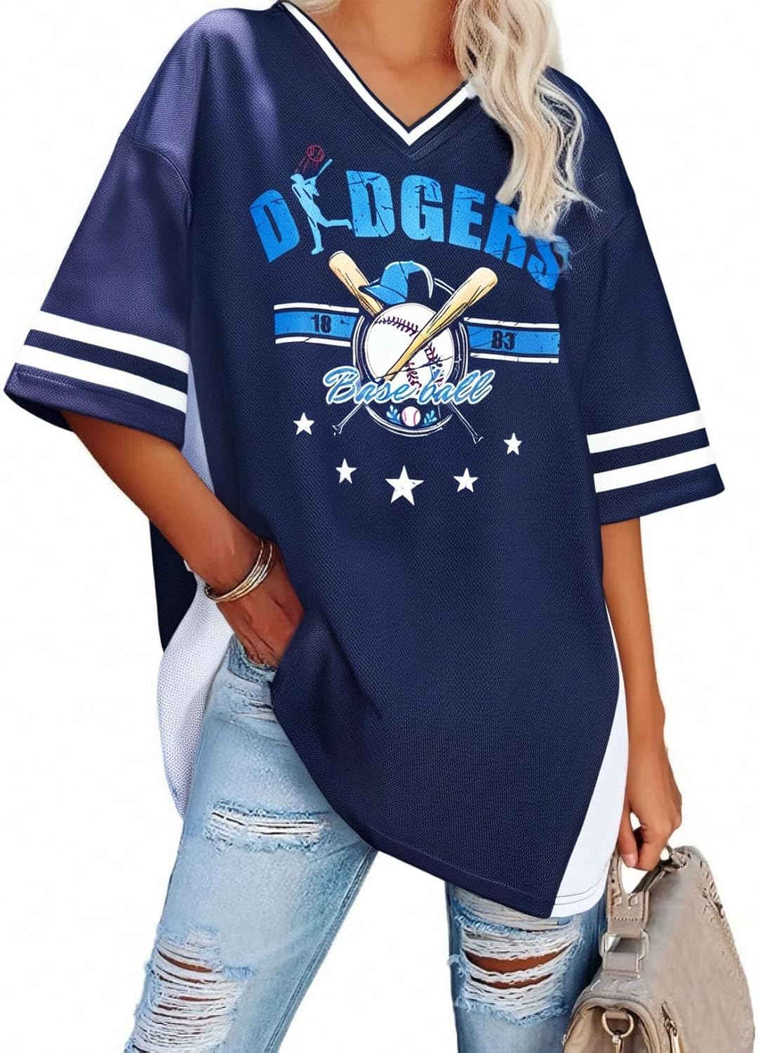 Baseball Shirts for Women Oversized Game Day Baseball Fan Jersey Shirts Game Day Jersey - Image 2
