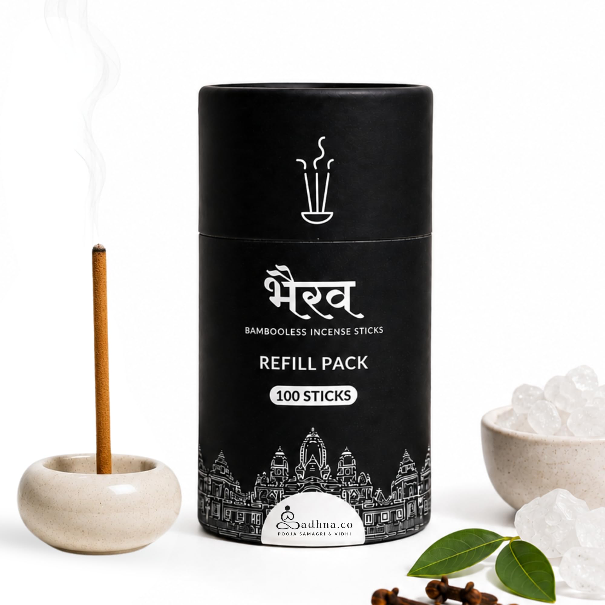 Sadhna.co Bhairav Pack -100 Bambooless Incense Sticks | Natural Agarbatti for Pooja, Meditation & Relaxation | Long-Lasting Fragrance (Bhairav).