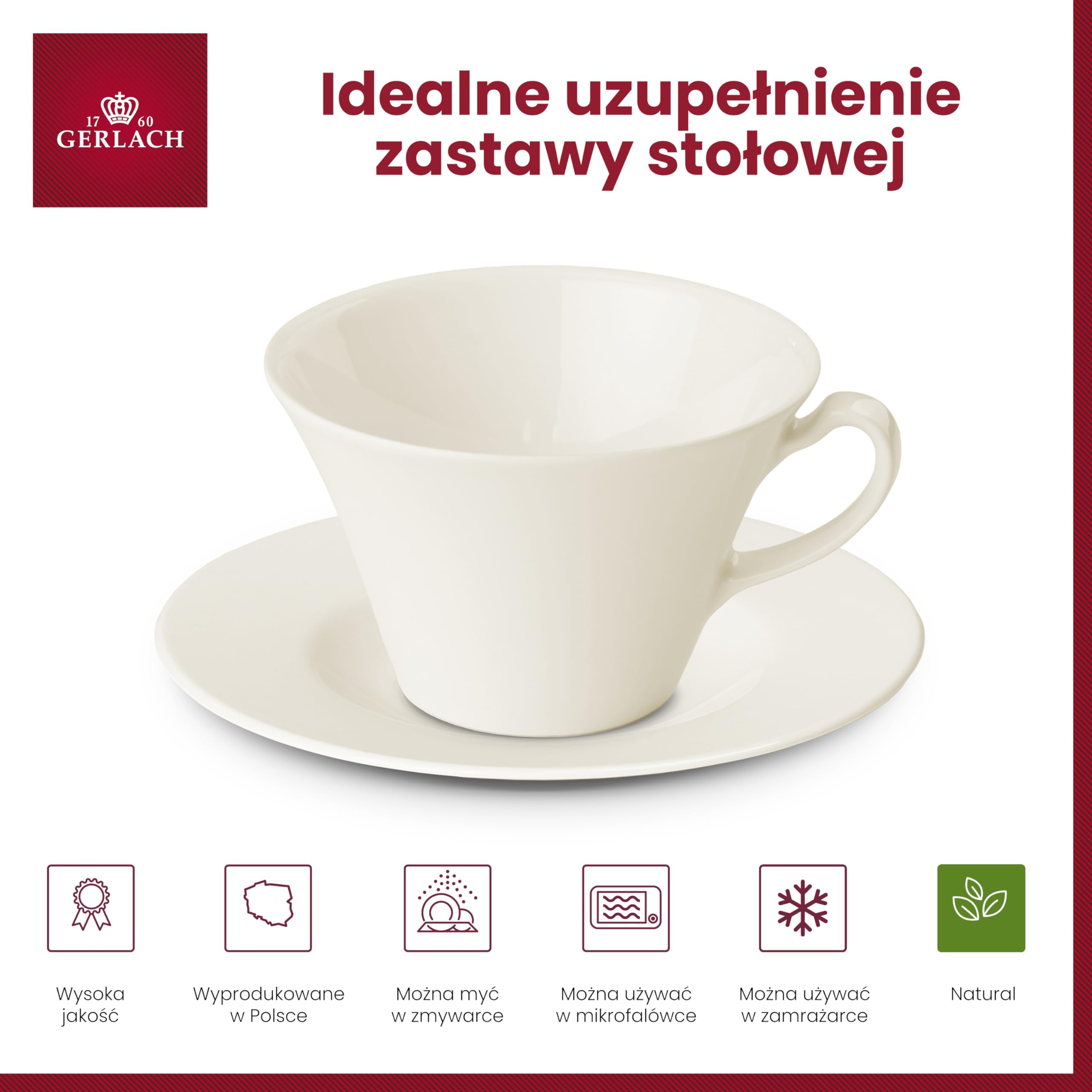 Gerlach Muza Zestaw Filiżanek Ze Spodkiem Dla 6 Osób Filiżanki 250 ml Do Kawy Herbaty Z Podstawką Komplet Porcelanowych Filiżanek W Kolorze Kości Słoniowej