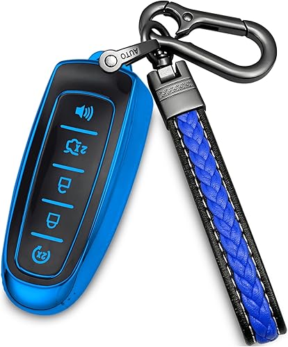 Funda para llavero Ford con llavero de metalcuero, TPU 5 botones, compatible con C-Max Edge Escape Expedition Explorer Flex Focus Taurus Remote