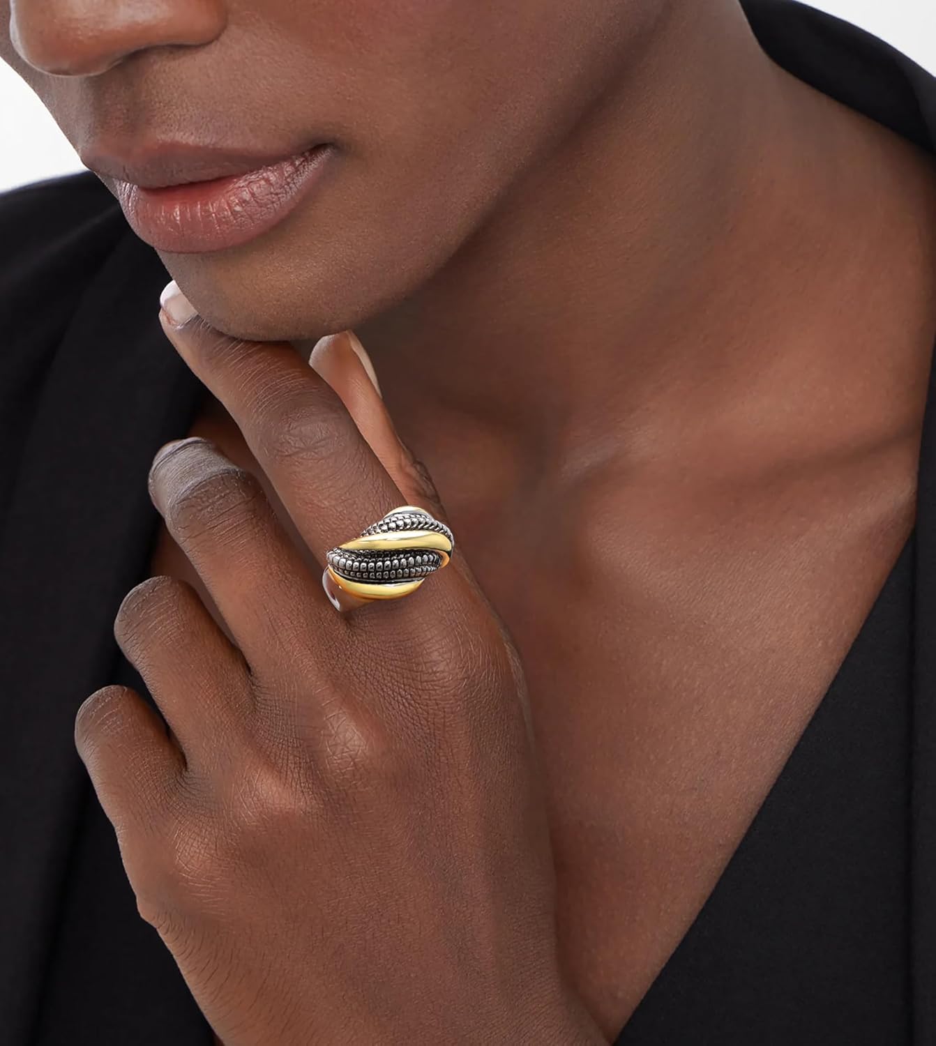 Gold and Silver Rings for Women, Fashion Two Tone Statement Cable Ring Gold Knot Criss-Cross Vintage Mixed Metal Band Jewelry for Her - Image 2