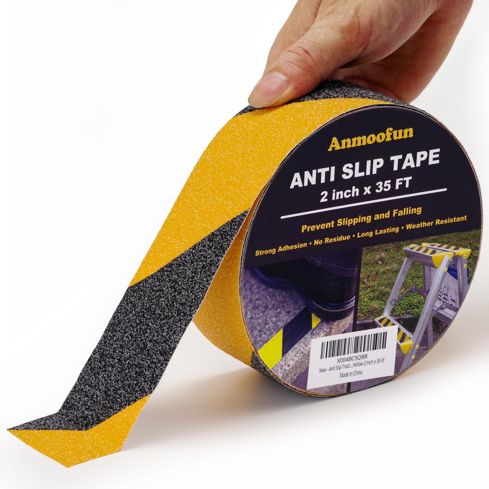 Anmoofun Anti Slip Traction Tape, Heavy Duty Grip Tape for Outdoor Stairs Step Treads Floors, Safety Non Slip Roll Waterproof Caution Black Yellow 2