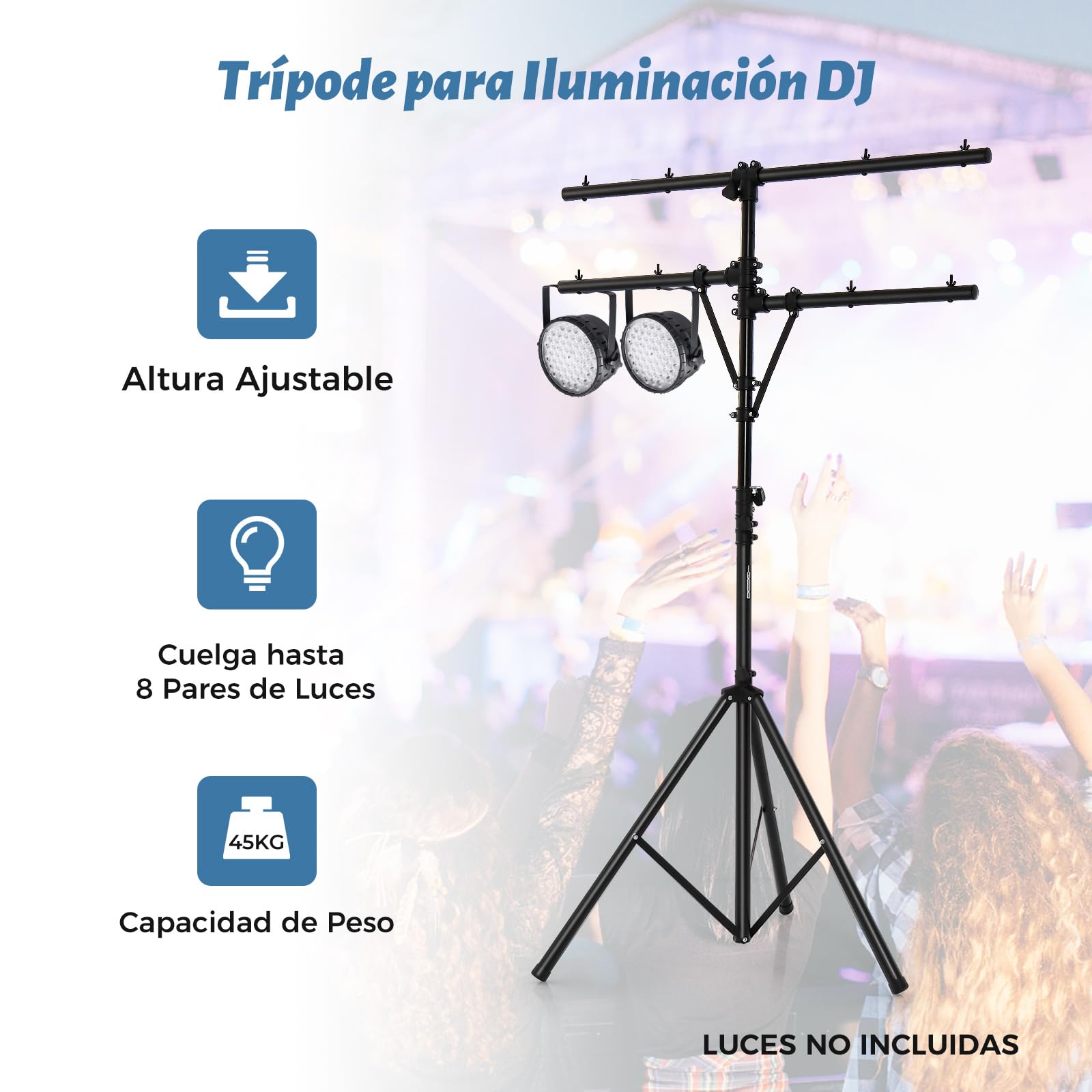 COSTWAY Soporte de Luz Móvil, Soporte de Luces LED con Múltiples Brazos, Trípode de luz Carga 40 kg, Ajuste de Altura, Trípode Portátil para Luces en Forma de T para Obras de Teatro, Fiestas