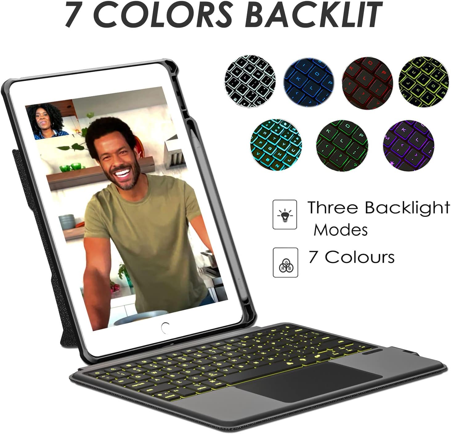 Keyboard Case Compatible for iPad 10.2 inch 2021 9th & 8th & 7th Gen,Air 3,Pro 10.5 in,Magnetic Detachable Kickstand case with Bluetooth Backlit Trackpad Keyboard - Image 4