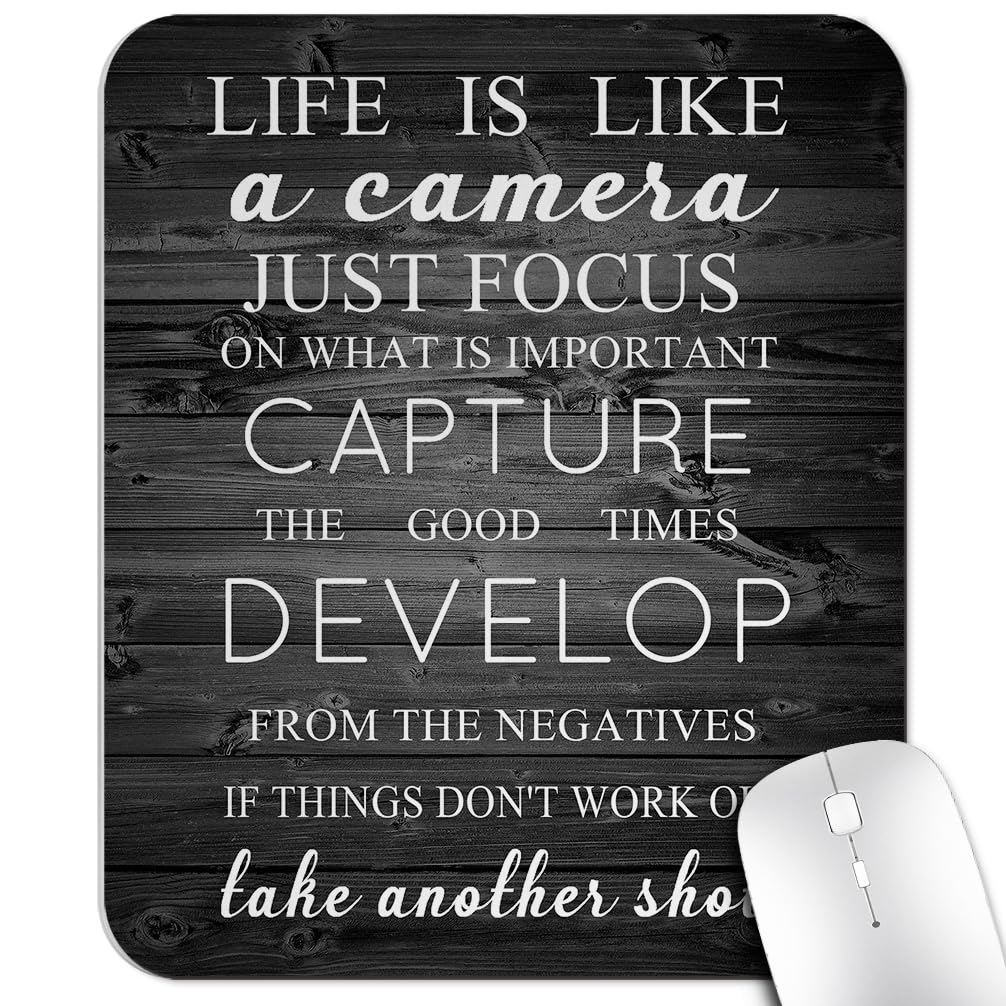 Life is Like A Camera Inspirational Quote About Life Mouse Pad Custom, Motivational Quotes Rustic Black Wood Grain Rectangle Mouse Pads