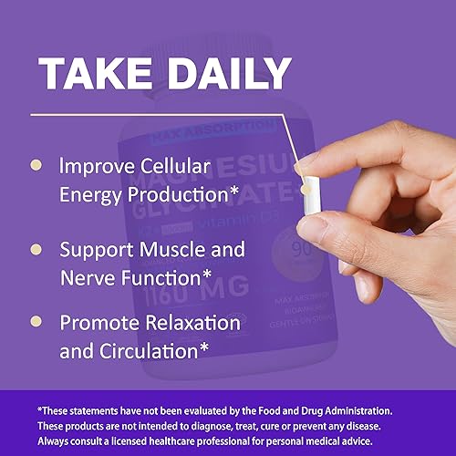 Miniatura 3 de Glicinato de magnesio 1160 mg con aloe vera, vitamina D3 y K2  Fórmula quelada de alta absorción  Apoya la mente tranquila, comodidad muscular y