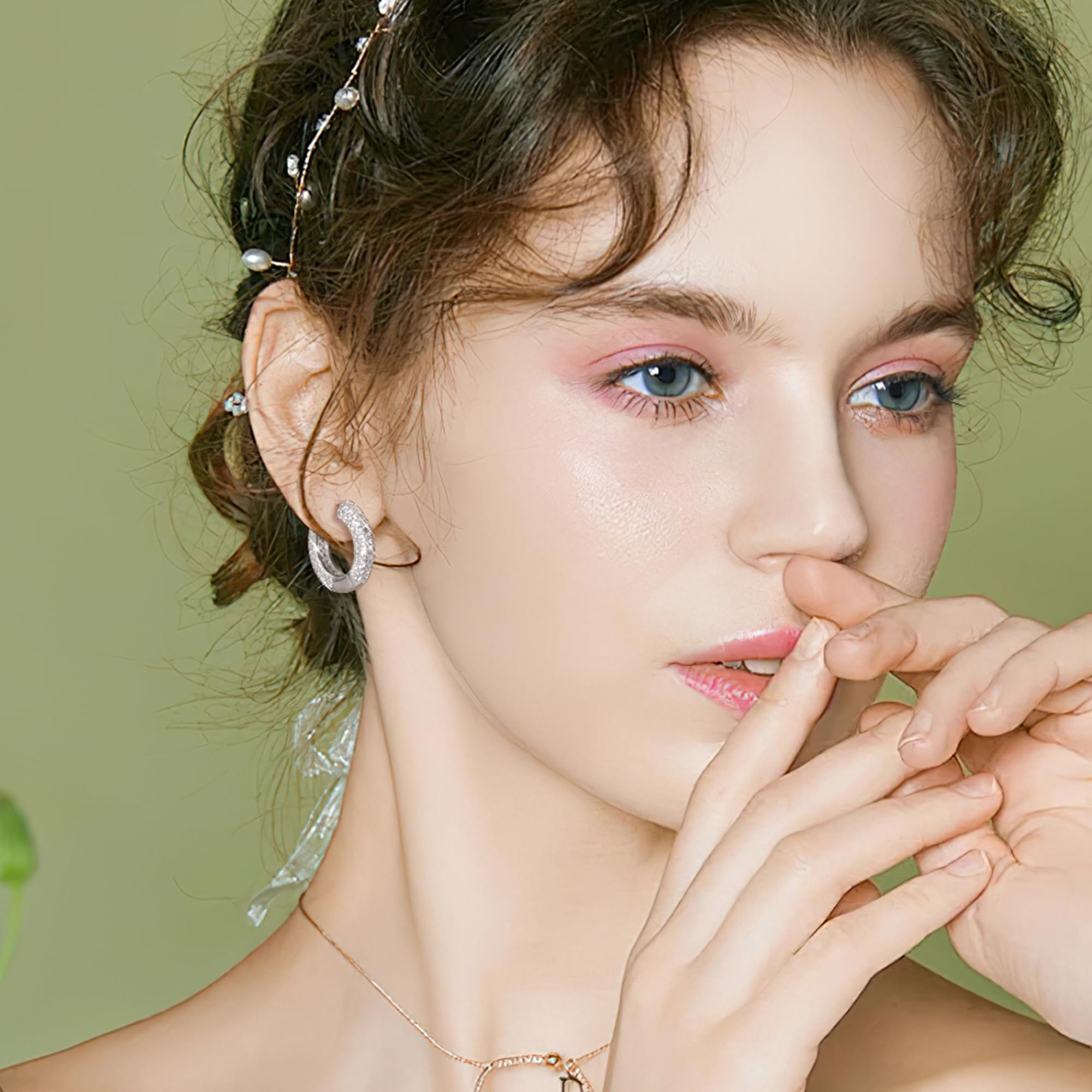 ALEXCRAFT Orecchini Donna 925 Cerchi Spessi con Zirconi Bianchi e Brillantini Geometrici Gioielli Regalo