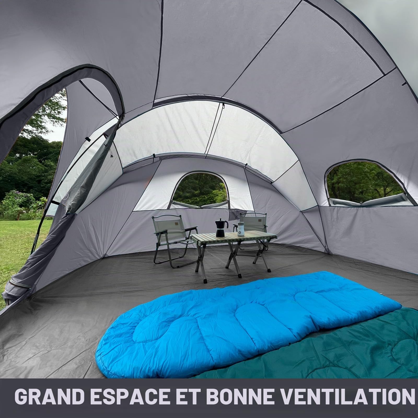 HIKERGARDEN Tente de Camping pour 6-8 Personnes – Tente familiale Portable Facile à Installer pour Le Camping, Tente dôme en Tissu Coupe- 420 x 330 x 180 cm