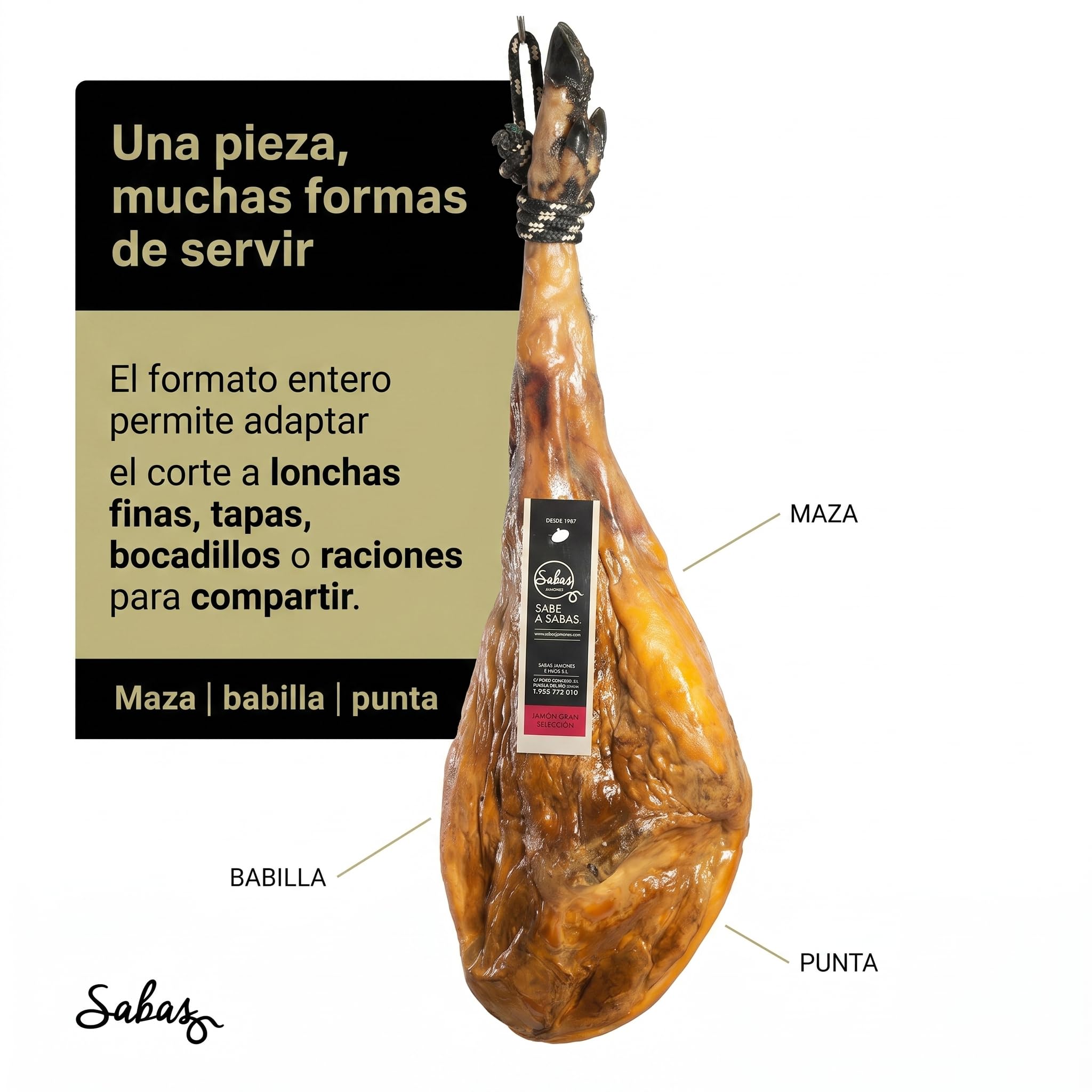 Jamon Duroc Gran Seleccion Curado 24 Meses Pieza Entera con Hueso 7 kg | Peso aproximado de siete kilos, secado lento en bodega, sin sulfitos declarados; para regalo, hosteleria, Navidad y eventos